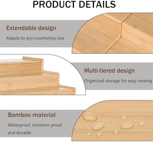 13” to 23” Expandable Bamboo Mug Holder, Countertop Cup Display Rack