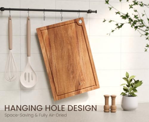 Fibogollo 2pc Acacia Wood Cutting Board Set with Groove,ideal for