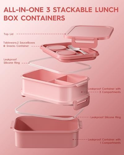 Adults Bento Lunch Box Set with Thermo Bag, 74oz Stackable Leak-proof