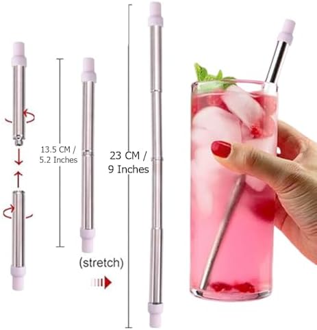 Ouliget Reusable Collapsible Travel Straw,Stainless Steel Portable