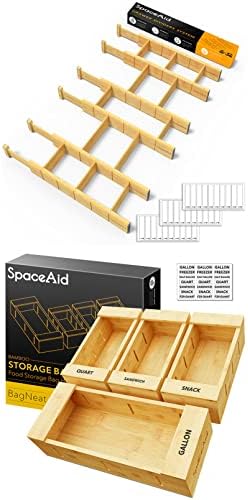 SpaceAid Bamboo Drawer Dividers with Inserts 6 Dividers with 12