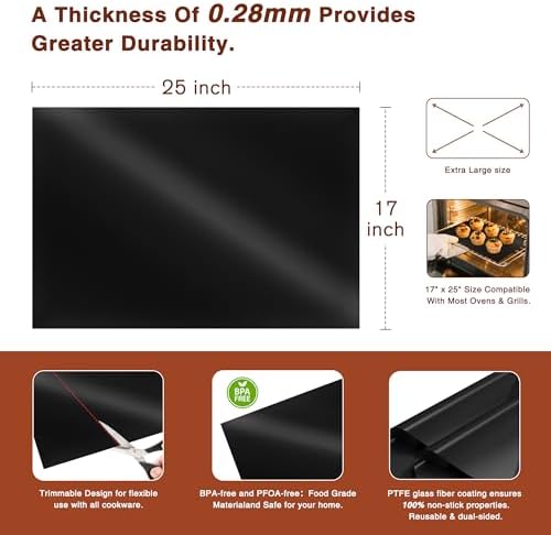 PrettyCare Oven Liners for Bottom of Oven - 2 Pack Large Heavy Duty
