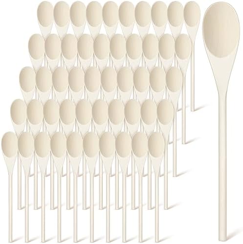 Eaasty 50 Pcs 9.8 Inch Wooden Spoons Bulk for Cooking Handle Long