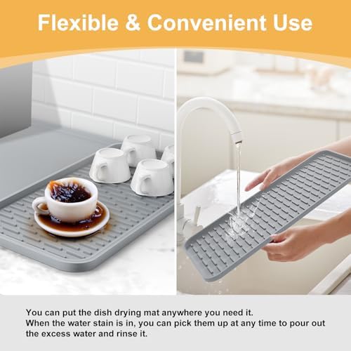 Silicone Coffee Mat, 24'' x 16'', Detachable Dish Drying Mat