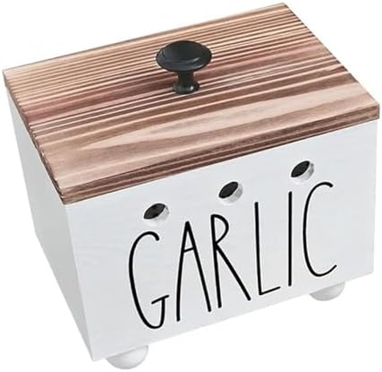 Wood Garlic Keeper Storage Box with Ventilation Holes 6.3x4.5x5.5 inch