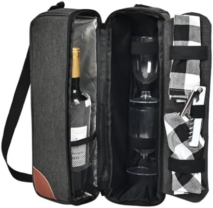 Wine Bag,Insulated Cooler Bag with Wine Glasses Steel Corkscrew Bottle