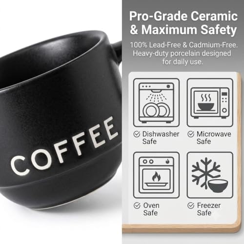 ASTRUE Matte Black Espresso Cups, 4 oz Stackable Porcelain Demitasse
