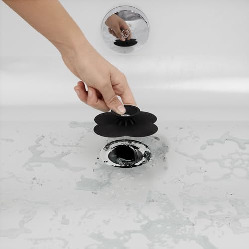Umbra Bloom Drain Stop, Bathtub Drain Hair Catcher, 3-Inch, Black