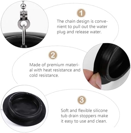 Black Silicone Drain Stopper 2 Piece Set with Chain Design