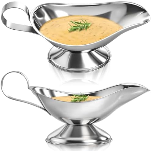 ZOOFOX Set of 2 Gravy Boat, 8 oz Stainless Steel Sauce Boat with