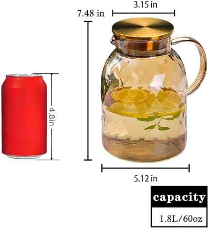 AEFPOYMXU 62oz Glass Pitcher with Lid - Amber Borosilicate Water