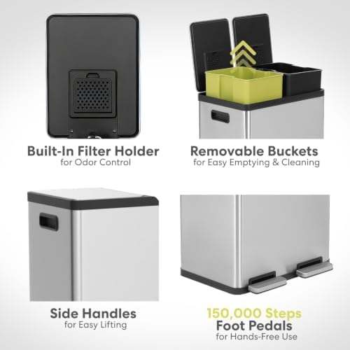 Simpli-Magic 16 Gallon Dual-Compartment Stainless Steel Trash Can