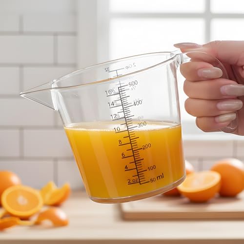 2 Cup (500ml) Measuring Cup, Laser-Etched oz/cup/mL/Tbsp, Plastic