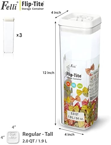 Felli Flip Tite TALL Storage Container with Lid 4" Air Tight Easy Open