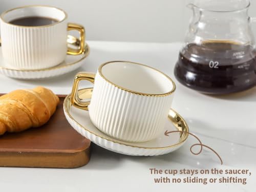 LETAOTAO Cappuccino Cups with Saucers, 8oz Ceramic Coffee Cups with