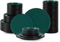 Dinnerware Sets, 24-Piece Plates and Bowls Set for 8, Matte Green