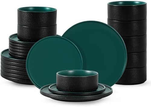 Dinnerware Sets, 24-Piece Plates and Bowls Set for 8, Matte Green