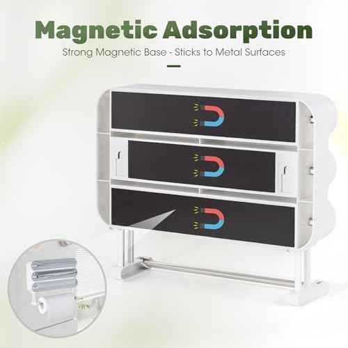 Aluminum Foil & Plastic Wrap Dispenser with Cutter - Magnetic & No-Drill Wall Mount, Cling Film Dispenser with Paper Towel Holder, Space-Saving 4-in-1 Kitchen Organizer - Fits 12" Roll, White