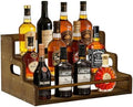 Bamboo Liquor Bottle Display Shelf, 3 Step Countertop Wine Rack, Bar