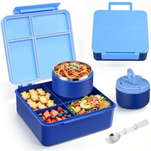 MAXSO Bento Lunch Box Set for Kids with 8 oz Soup Thermo, Leakproof