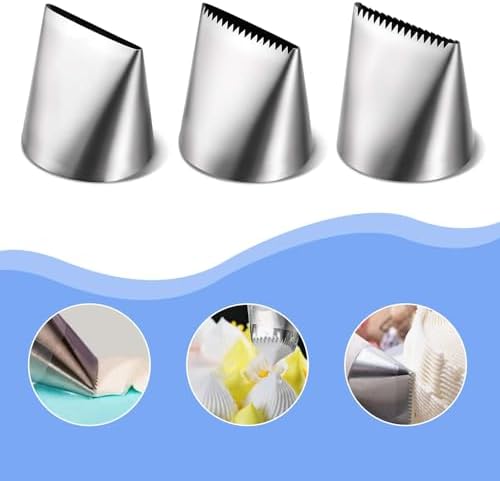 Ptwola 3 PCS Piping Tips Set Large Frosting Piping Kit Stainless Steel