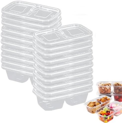 Snack Containers with Lids - 20PCS 2 Compartment Meal Prep Containers
