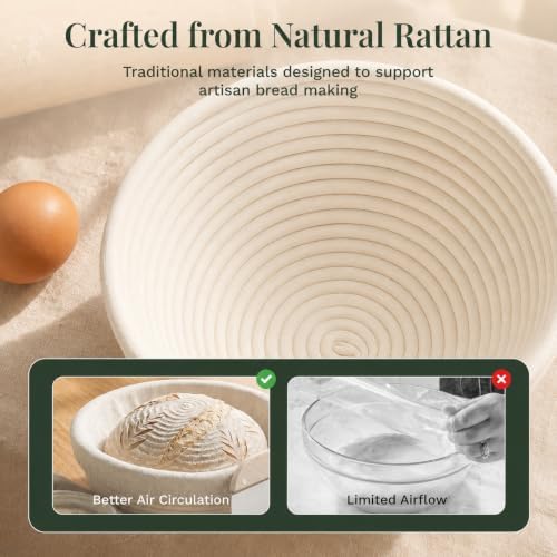 Sourdough Starter Kit, 9" Round Banneton Bread Proofing Basket Set