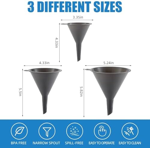 Plastic Kitchen Funnel Set of 3, Round Kitchen Funnels for Filling