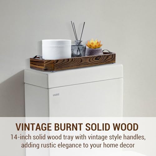 MyGift Wooden Vanity Tray, Rustic Burnt Solid Wood Toilet Tank Tray