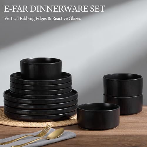 E-far 12-Piece Plates and Bowls Sets, Stoneware Dinnerware Dishes Set