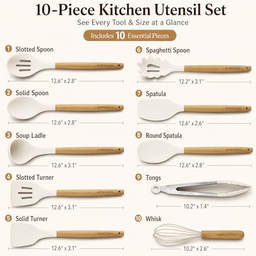 10-Piece Silicone Utensil Set, Cream White
