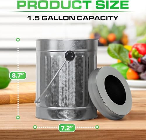 Plexon Stainless Steel Countertop Compost Bin with Charcoal Filter