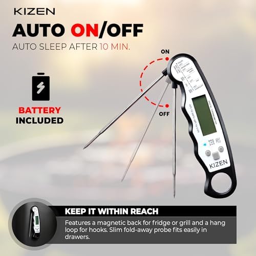 KIZEN Instant Read Digital Meat Thermometer, IP67 Waterproof