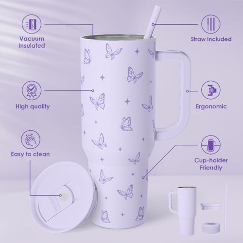Butterfly Gifts for Women, Purple Butterfly Tumbler with Handle