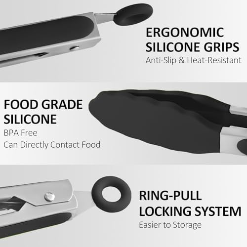 9 Pieces Silicone Tongs, 7, 9, 12 Inches