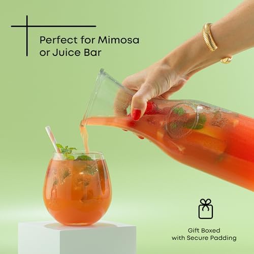 JoyJolt Glass Carafe with Lid, Set of 3 – 1 Liter Glass Pitcher for