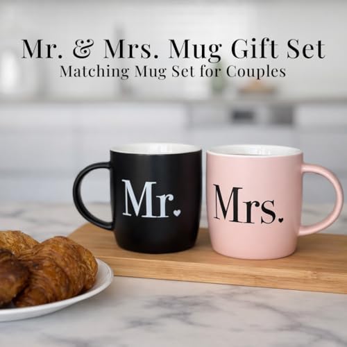 Triple Gifffted Mr and Mrs Coffee Mugs Couples Gift Set, 13oz Ceramic