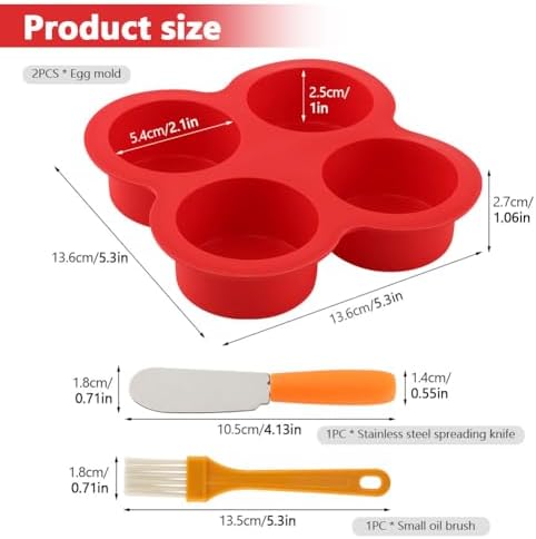 2 Pack Silicone Egg Bite Molds with 1 Spatula & 1 Brush, 4 Cups