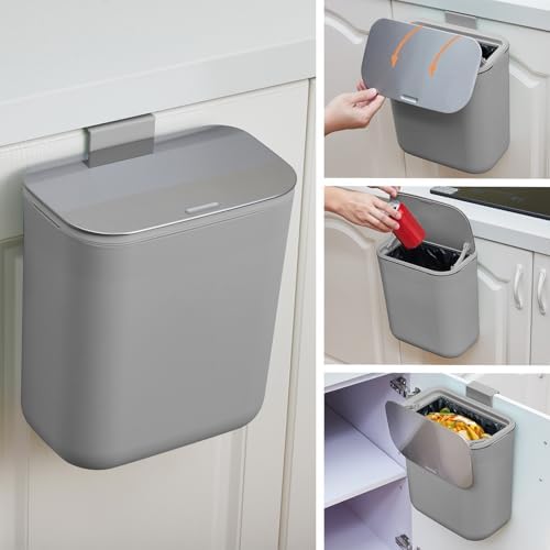 2.4 Gallon Stainless Steel Hanging Trash Can with Lid