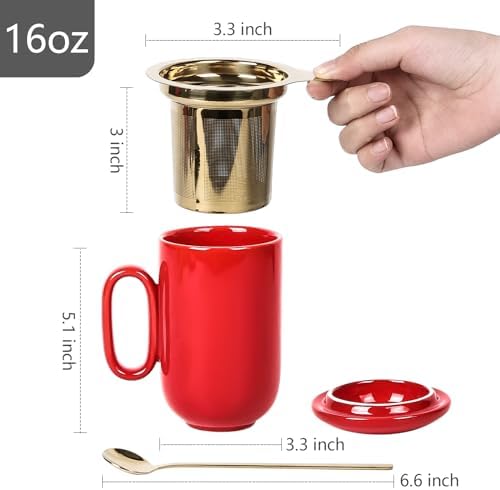 vicrays Ceramic Tea Mug Infuser - Large Cup 16 oz Hot Loose Steeping