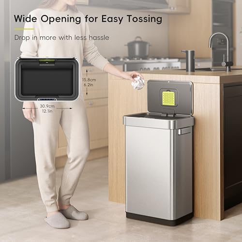 EKO Deluxe Mirage-T 50 Liter Touchless Stainless Steel Trash Can