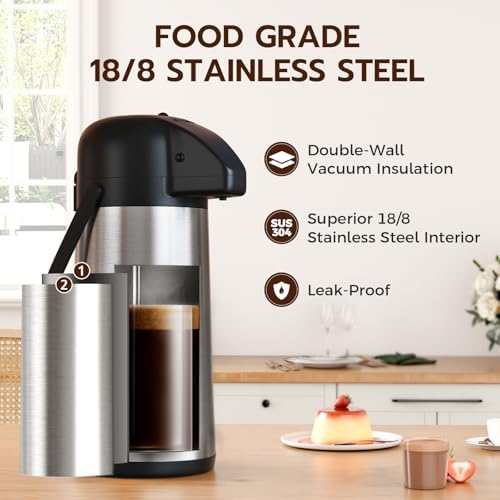 Coffee Carafe for Keeping Hot, 102OZ / 3L Airpot Coffee Dispenser with
