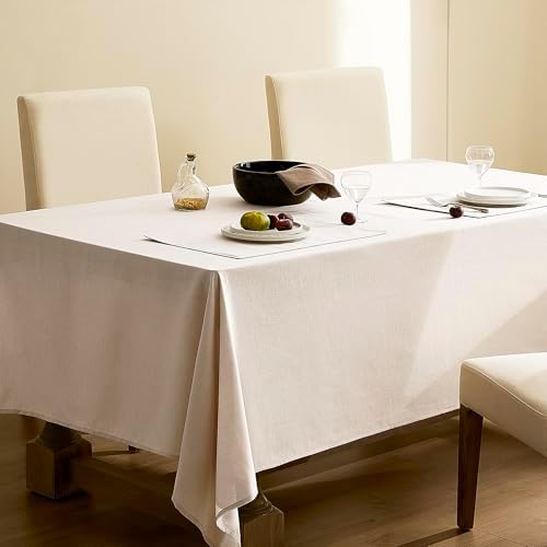 Beige Fabric Table Cloth for Dining Table Linen Farmhouse Rustic