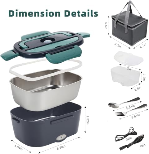 SOHIDA 1.5L Electric Lunch Box Food Heater, 80W Heated Lunch Box