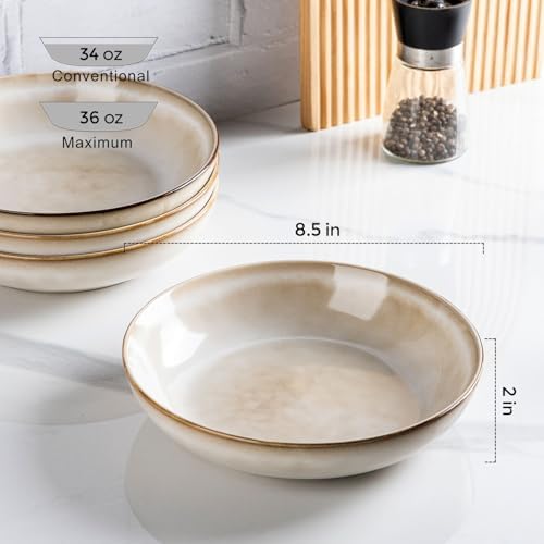 AmorArc 8.5’’ Ceramic Pasta Bowls Set of 4, 36oz Large Stoneware Bowls