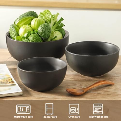 Tikoore Ceramic Mixing Bowls Set,Soup Bowls Set of 3, Stoneware