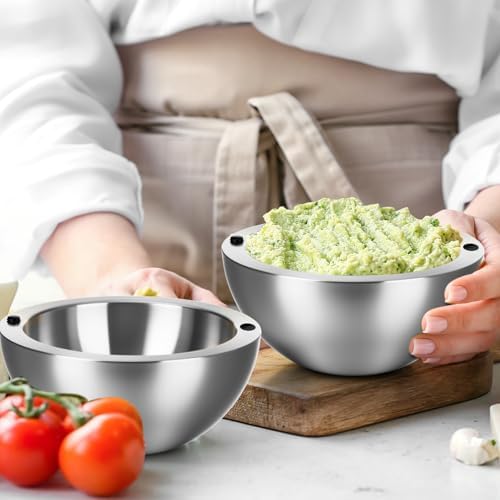 LemonRoad 4 Pack 16 oz Chilled Dip Bowl, Silver Stainless Steel Dish