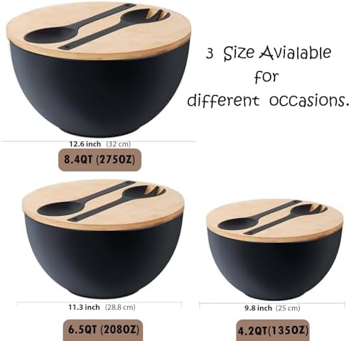 10" Large Salad Serving Bowl with Utensils in Lid, Bamboo Fiber Salad