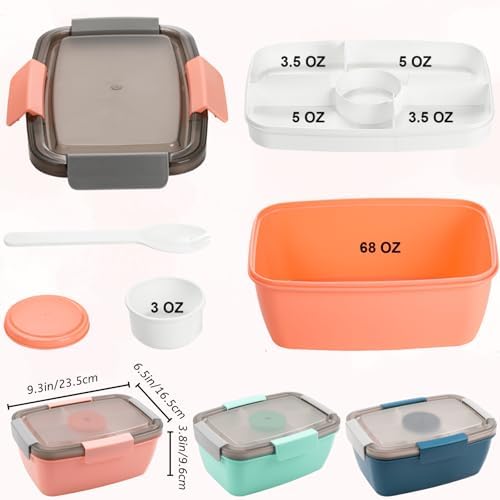 Youeon 3 Pcs 68 Oz Salad Lunch Containers