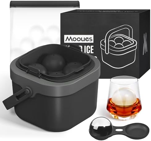 Mooues Clear Ice Ball Maker, 2 Inch Silicone Mold for Whiskey, 4